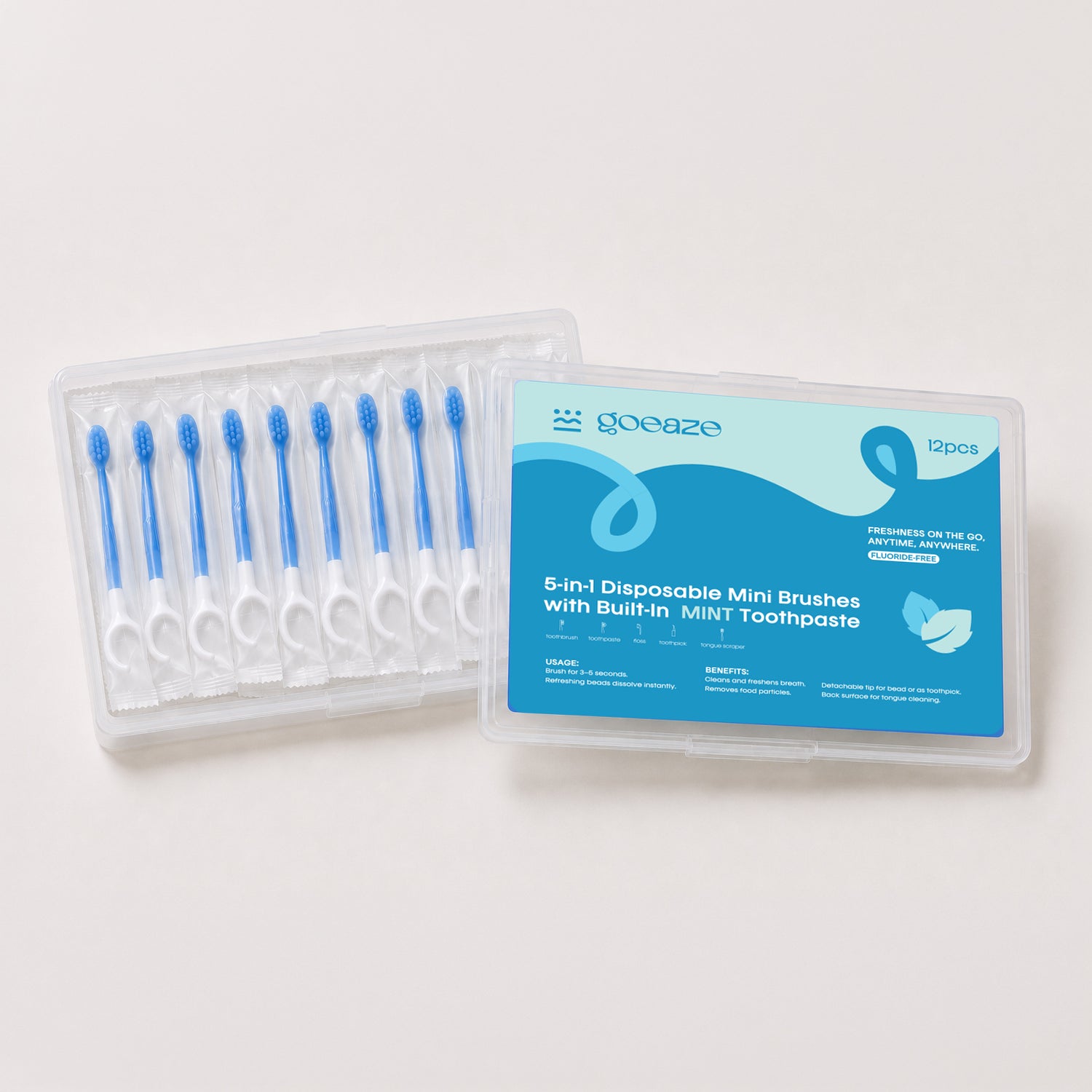 5-in-1 Disposable Mini Brushes with Built-in Toothpaste
