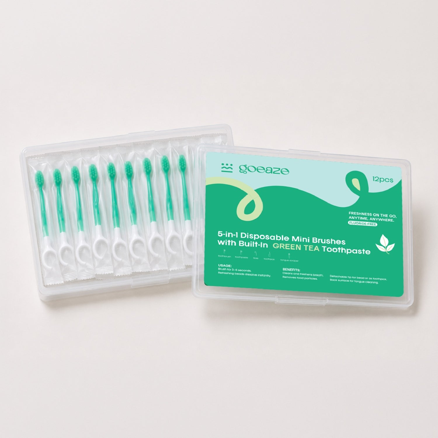5-in-1 Disposable Mini Brushes with Built-in Toothpaste