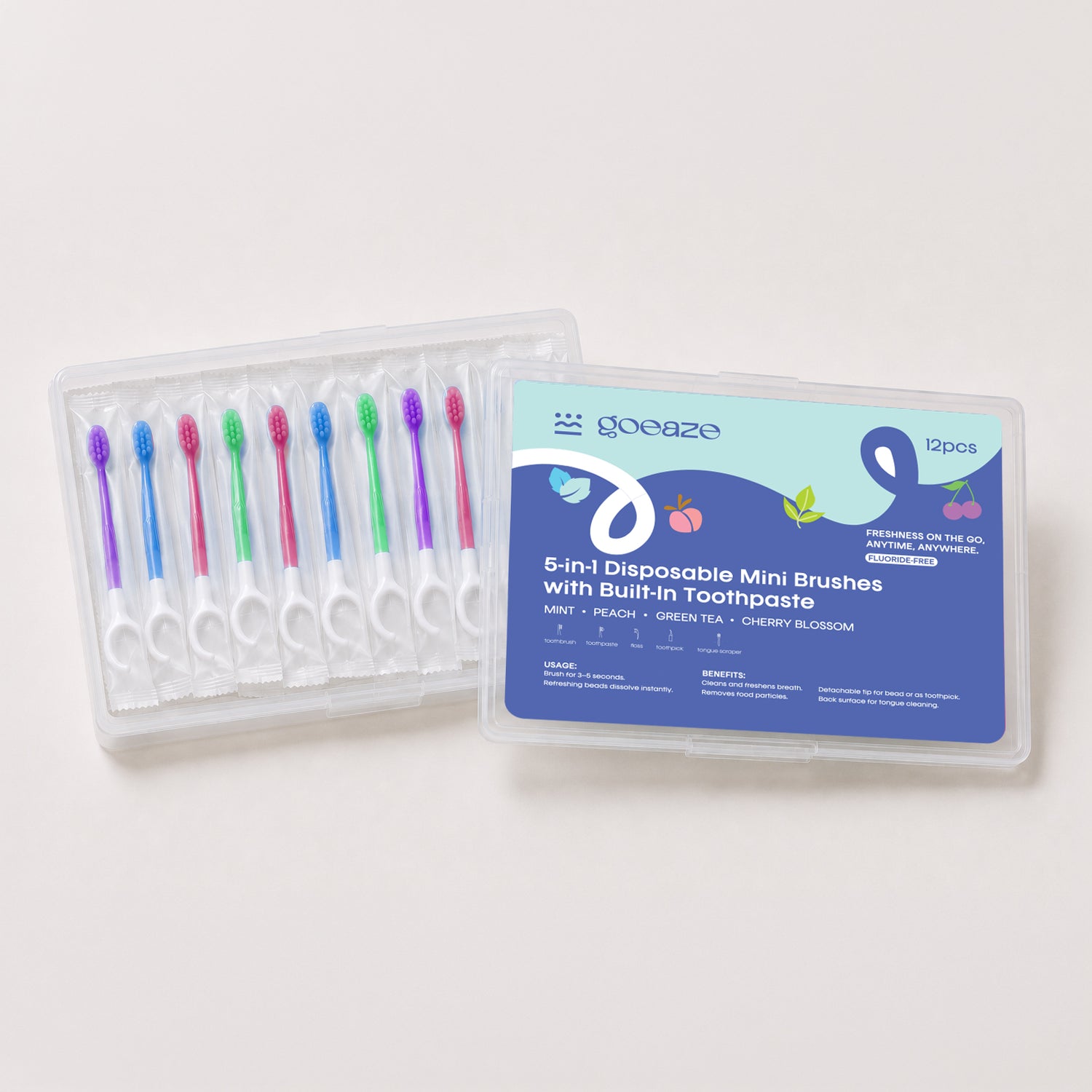 5-in-1 Disposable Mini Brushes with Built-in Toothpaste