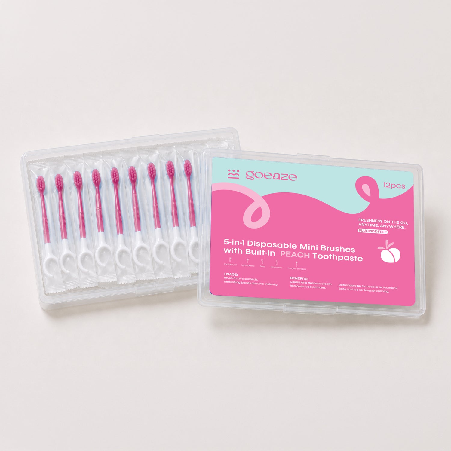 5-in-1 Disposable Mini Brushes with Built-in Toothpaste
